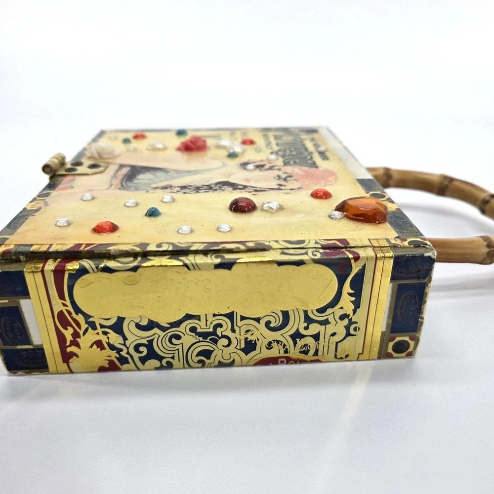 Vintage 1926 Picturegoer Magazine Wood Cigar Box Purse Bamboo Top Handle